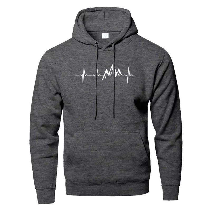TK Sudadera De Manga Larga Para Hombre Mountain Heartbeat En Negro Y Gris Deportiva Para Otoño Sudadera Con Capucha Estilizada