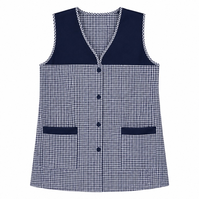 Bata de Limpieza para Mujer con 2 Bolsillos, Casaca de Trabajo sin Mangas con Botones, Uniforme para Cocina, Limpieza, Hostelería, Peluquería, Guardería y Servicio Doméstico, Tallas S-XXXL