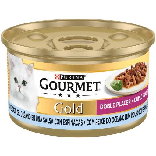 Gourmet Comida Húmeda Gold Doble Placer de Pescado del Océano y Espinacas para Gatos - 85 gr