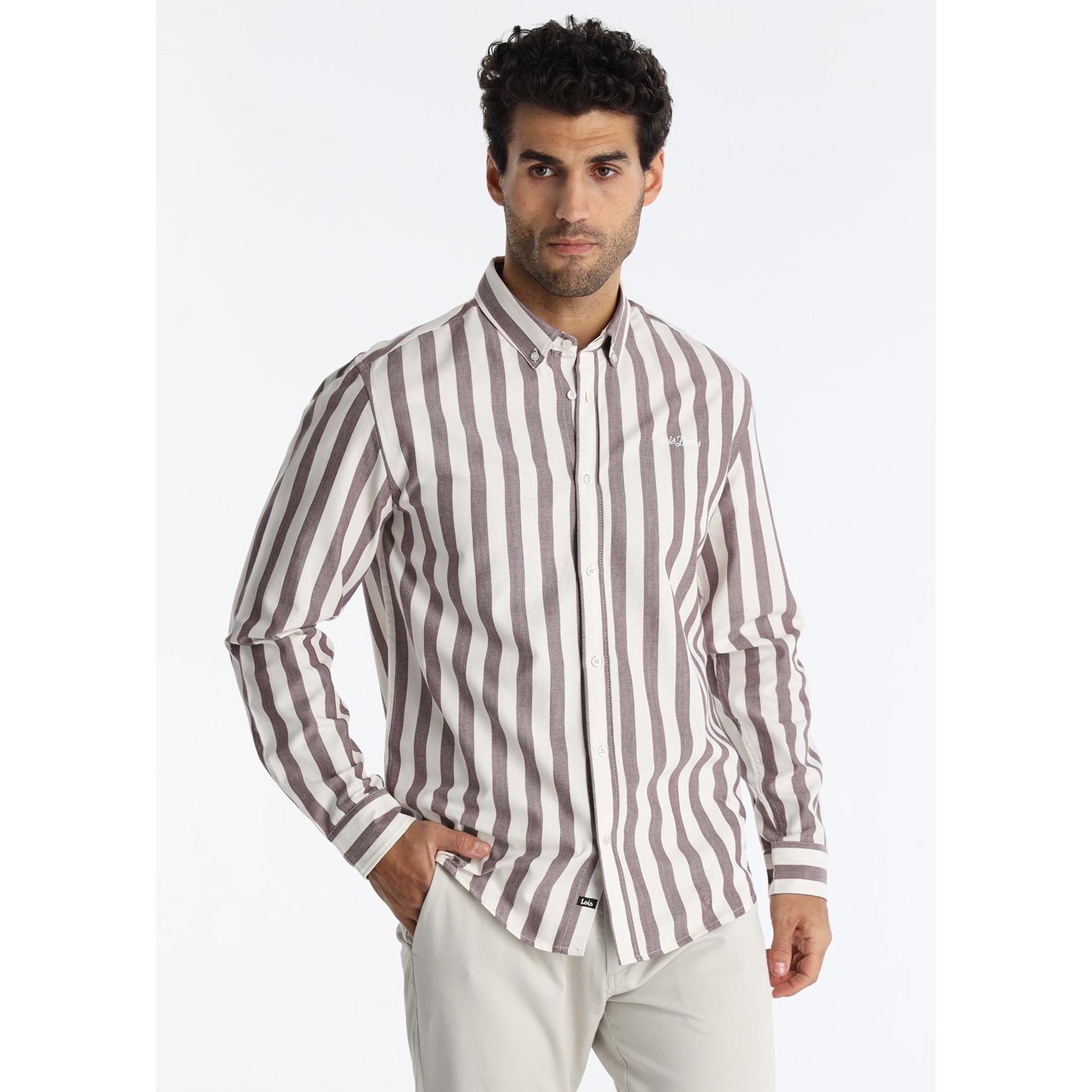 LOIS JEANS - Camisa Oxford de Rayas con Ajuste Slim Fit Burdeos