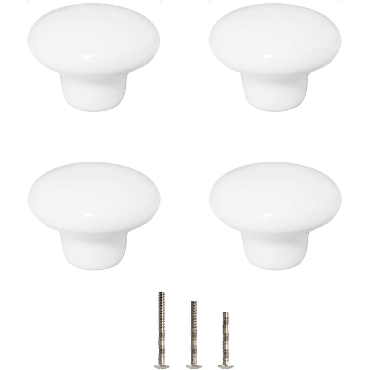 Een set van 4 keramische kastgrepen, geschikt voor kasten, kledingkasten, lades, enz. De set bevat drie schroeven in verschillende maten. Wit.
