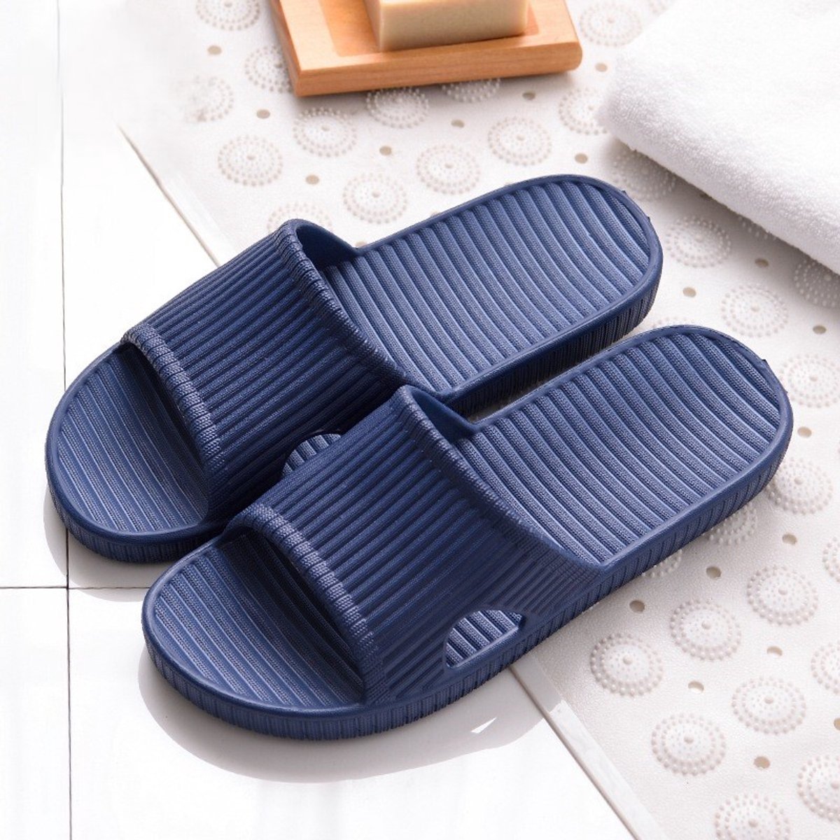 1 paar badkamerslippers of doucheslippers binnenshuis, antislip, met zachte zool, ook geschikt voor buitengebruik, Marineblauw,38-39