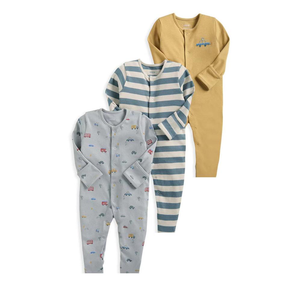 OmHO Nuevo mono de bebé de primavera y otoño, mono de manga larga, ropa para gatear con pies planos, conjunto de tres piezas para bebé