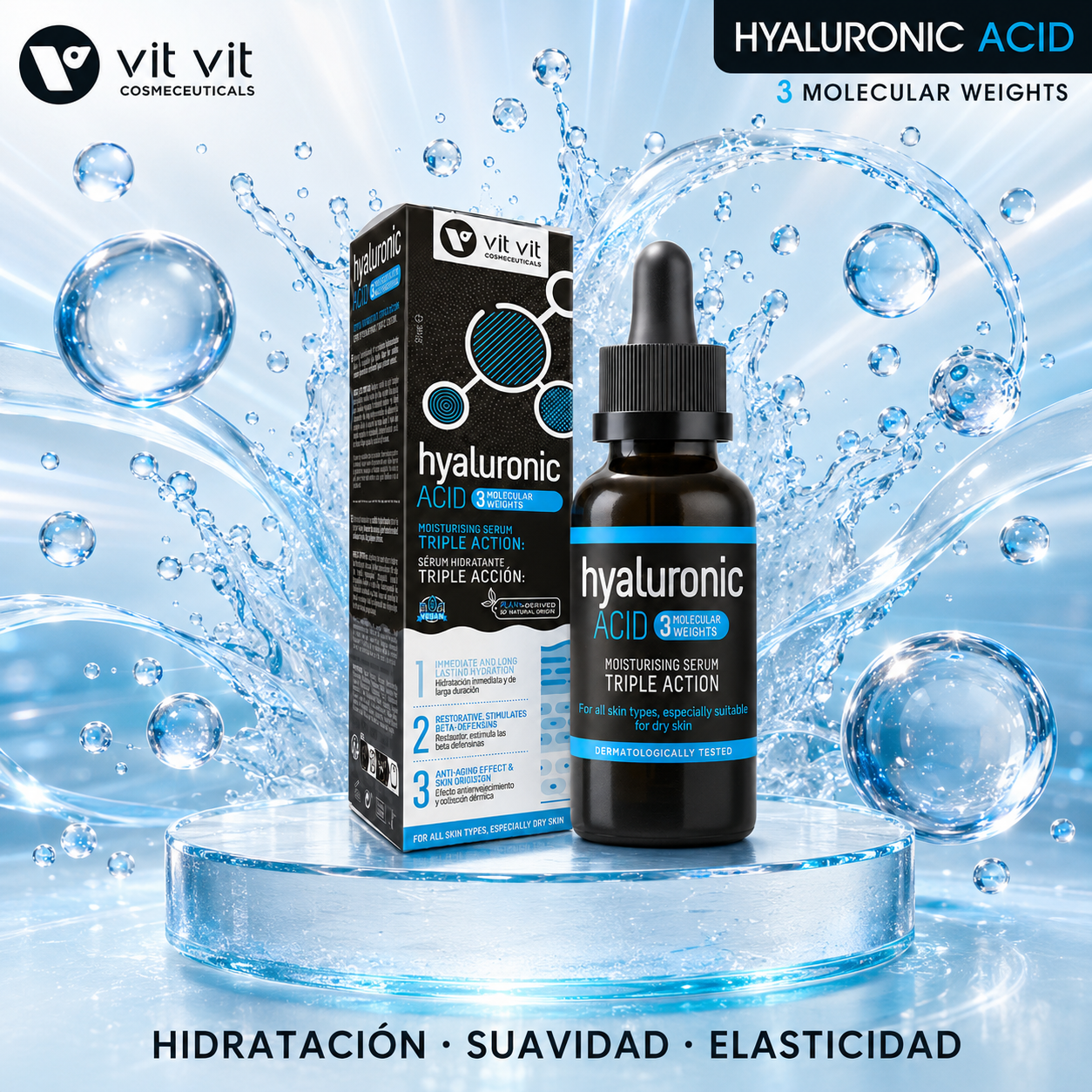 Sérum Facial de Ácido Hialurónico 1,5 % VIT VIT 30 ml | 3 Pesos Moleculares, Ácido Poliglutámico y Niacinamida | Diet Esthetic