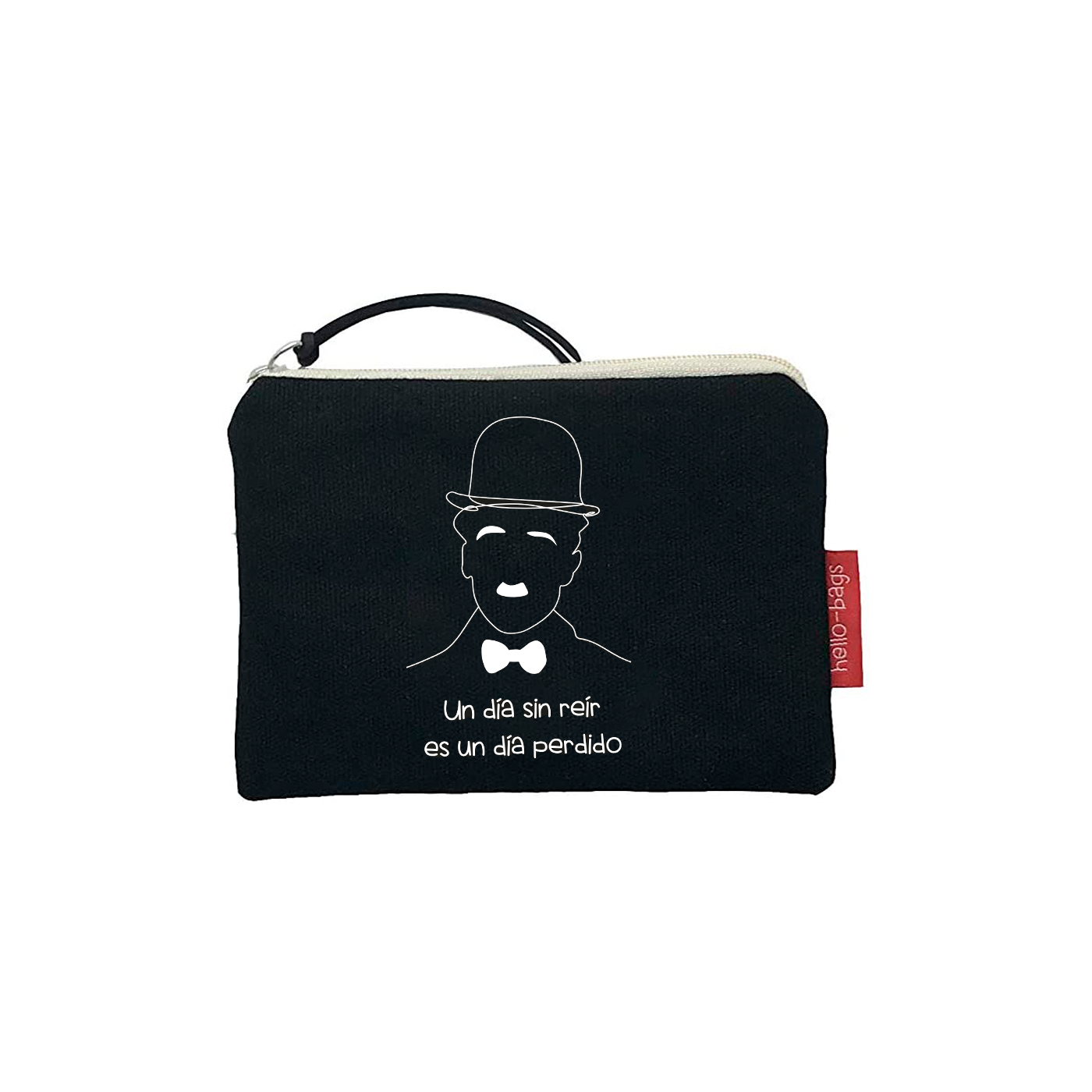 Hello-Bags. Bolso Monedero / Billetero / Tarjetero con cremallera y forro interior. Exterior: Algodón 100%. Incluye sobre kraft de regalo. Modelo: "UNDÍA". Crudo / Negro. 14x10 cm.