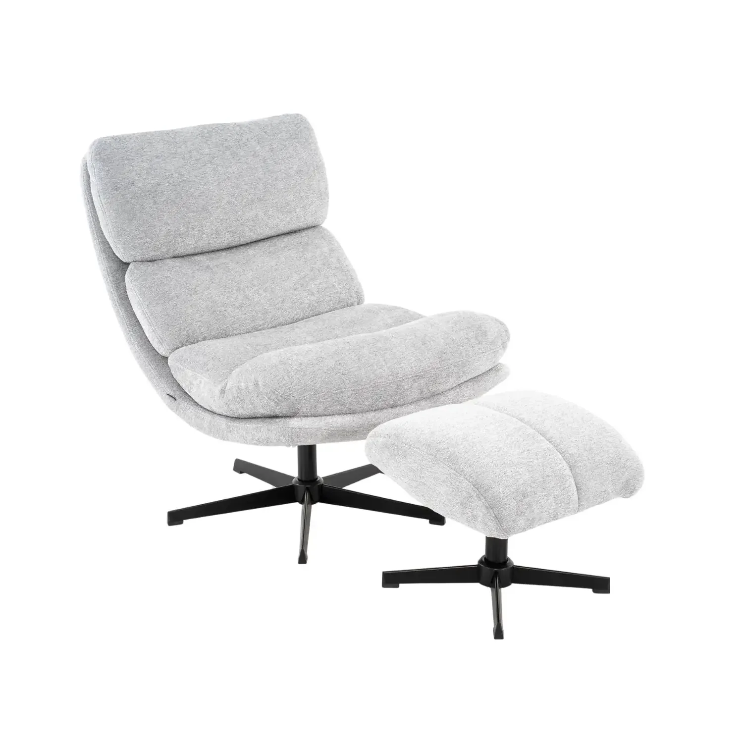 Lúzete - Sillón Con Reposapies Gris Misaki  Tapizado Textil, Interior De Madera Contrachapada Y Foam. Patas Metálicas