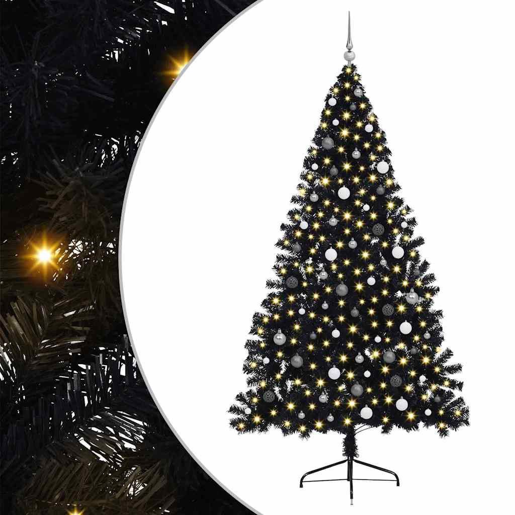 vidaXL Árbol de Navidad Artificial Preiluminado Negro con bolas 240 cm PVC