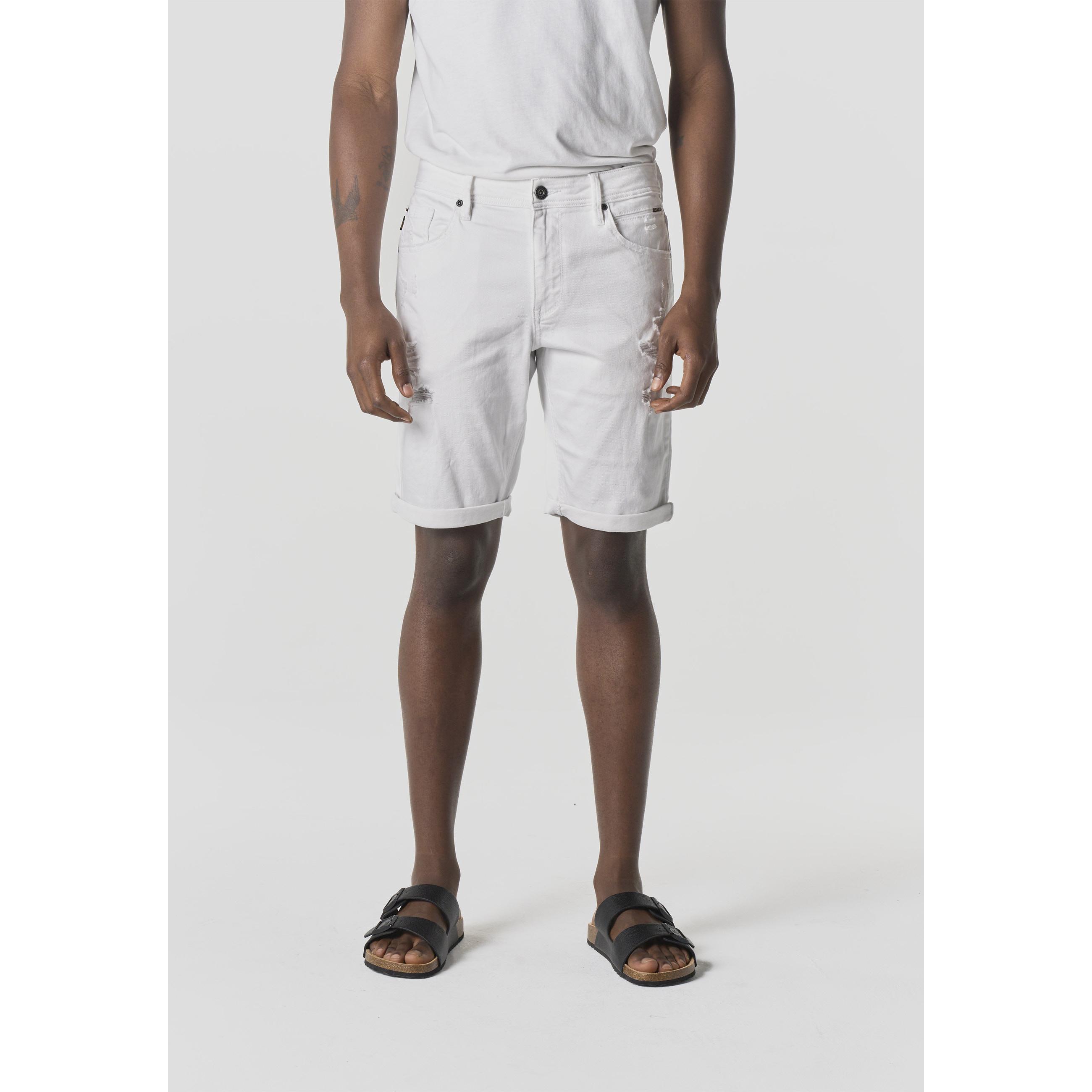 Koroshi - Bermuda de hombre Koroshi Bermuda Hombre Algodón Regular Blanco con corte regular, cinco bolsillos y detalles desgastados para verano