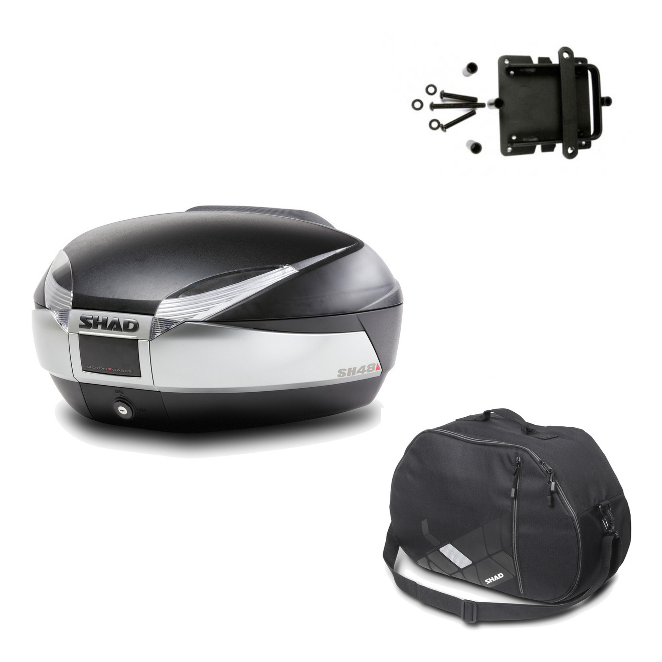Baul Trasero + Herraje Montaje + Bolsa Interna Sh48 Titanium Premium KIT-185601
