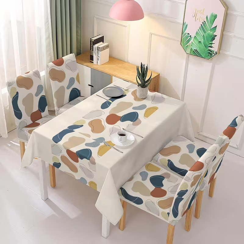 Juego de Mantal y Funda de Silla, Mantel de Mesa Rectangulo 140 x 180cm (4 Fundas para Silla con Elastico), 140 x 220 cm (6 Fundas para Silla con Elastico(Fundas para Silla con Elastico), 100% Poliester, Estampado