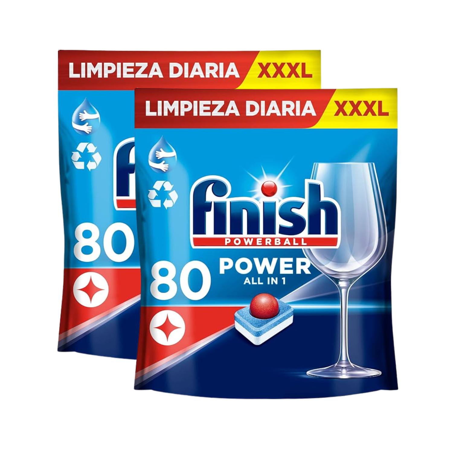 Finish Powerball Power All in 1 Pastillas para el lavavajillas todo en 1 - Pack ahorro 160 pastillas2 bolsas con 80 unidades