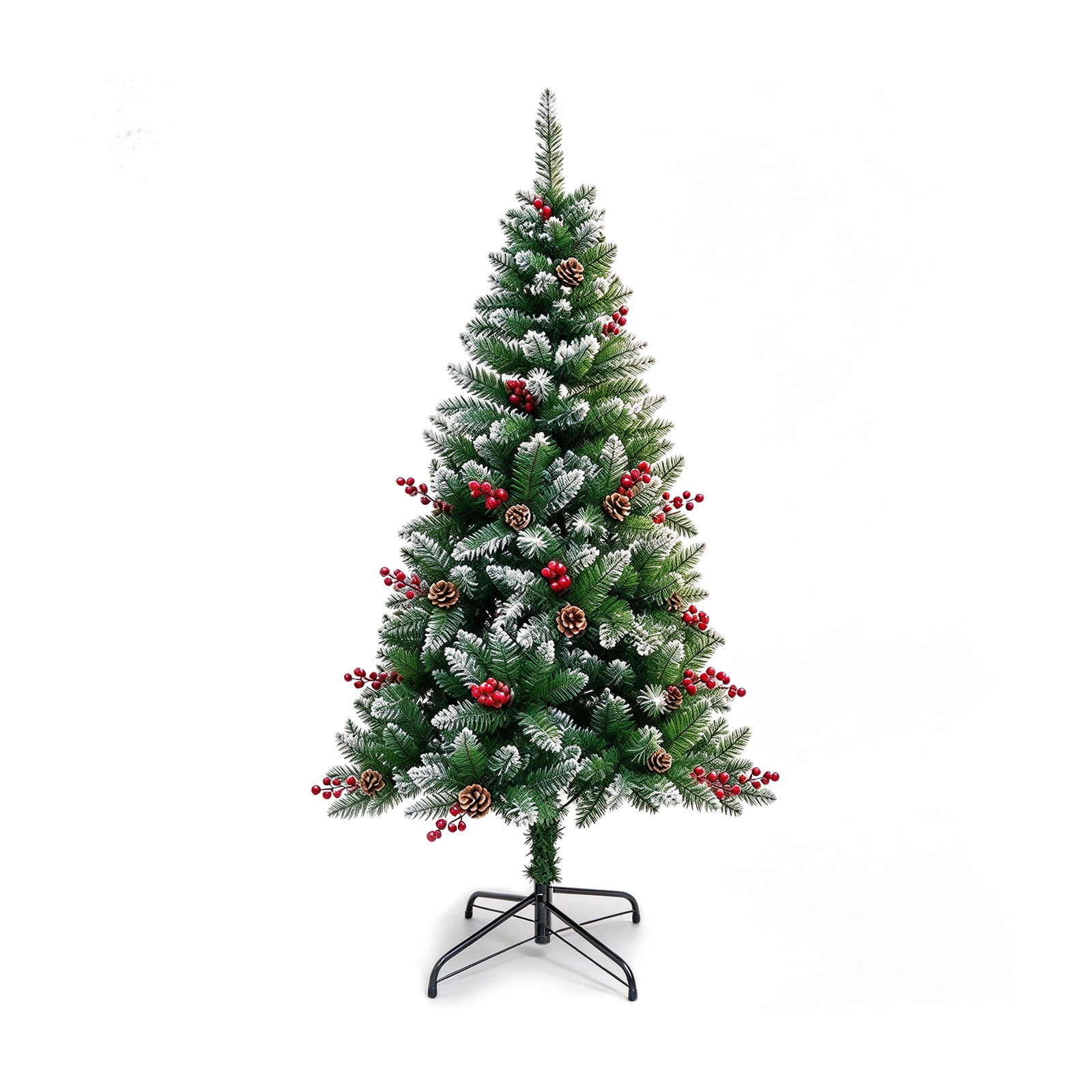 Árbol de Navidad con piñas y Bayas, Pino Artificial Verde con Puntas Blancas, Adornos para Navidad, árbol de Navidad artificial de abeto de alta calidad de para el hogar, oficina, decoración de fiesta, fácil montar, 90cm, 120cm, 150cm, 180cm, 210cm