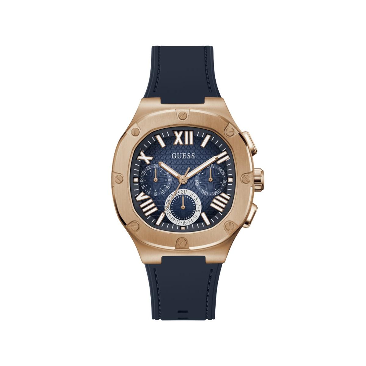 Guess Reloj Hombre Caja De Acero Pulsera Silicona De Color Azul Resistente Al Agua 5 Atm Gw0571g2