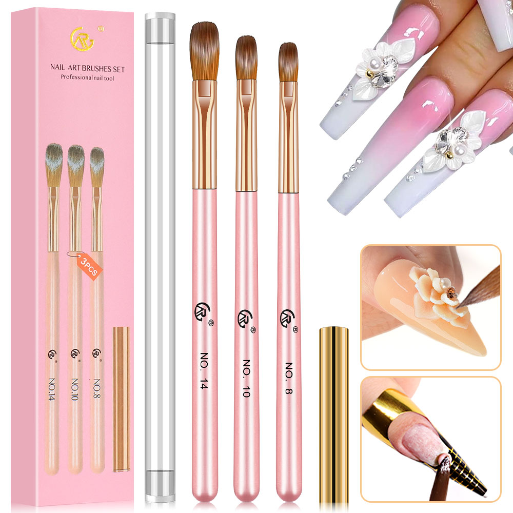 TK 3PCS Cepillo De Uñas Acrílico Con Mango Rosa Herramienta Profesional Para Diseño DIY Engraved Extensión De Polvo De Cristal