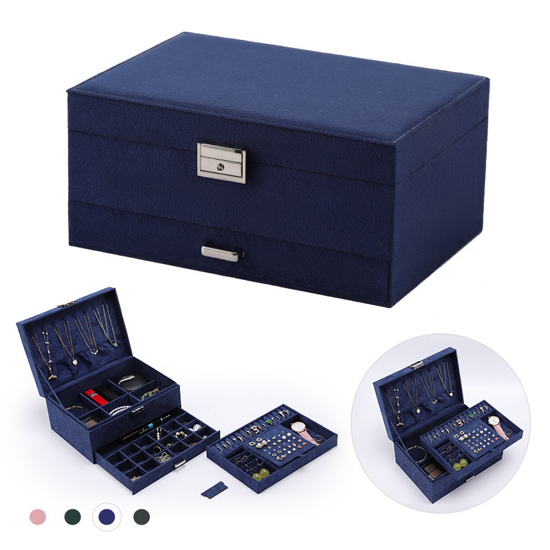 Caja organizadora de joyas para mujeres y niñas, joyero de 3 niveles y organizador de joyas, vitrina de joyería con cerradura antideslustre, compartimentos variables para collares, pulseras, anillos