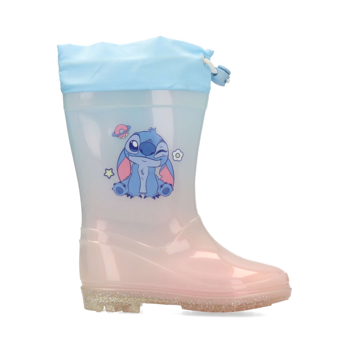 Stitch - Bota de agua para niña Stitch con cuello textil y PVC flexible, ideal para días lluviosos y terrenos húmedos
