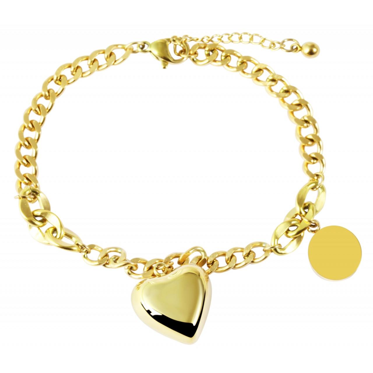 Akzent® Pulsera Coração Dourada em Aço Inoxidável - 0537