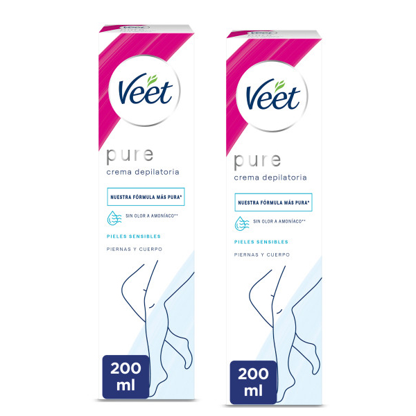 Veet Pure Crema Depilatoria Mujer | Piel Sensible | Cuerpo, Piernas, Brazos, Axilas y Bikini | Sin Olor a Amoníaco | Suavidad Duradera | 200ml