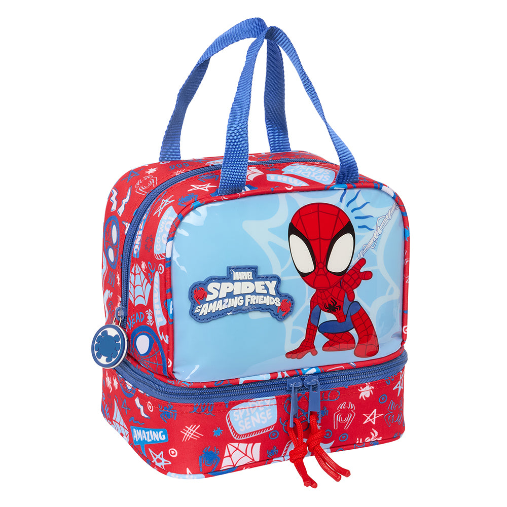 Spiderman - Neceser escolar infantil 20x15x20 cm con compartimentos internos para merienda y útiles, diseño colorido resistente para mochila, ideal para niños