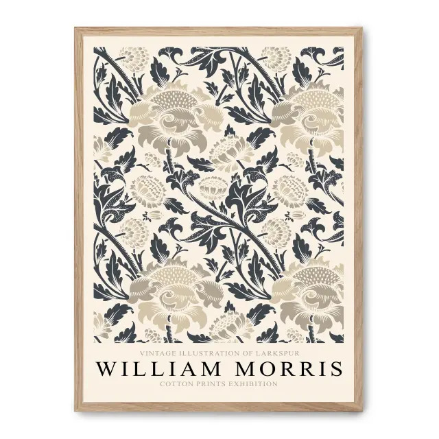 Cuadro cotton prints 30x40cm, Póster impreso en papel de primera calidad de 180gr, montado sobre marco de madera MDF acabado roble., Arte - Pintores famosos - William Morris