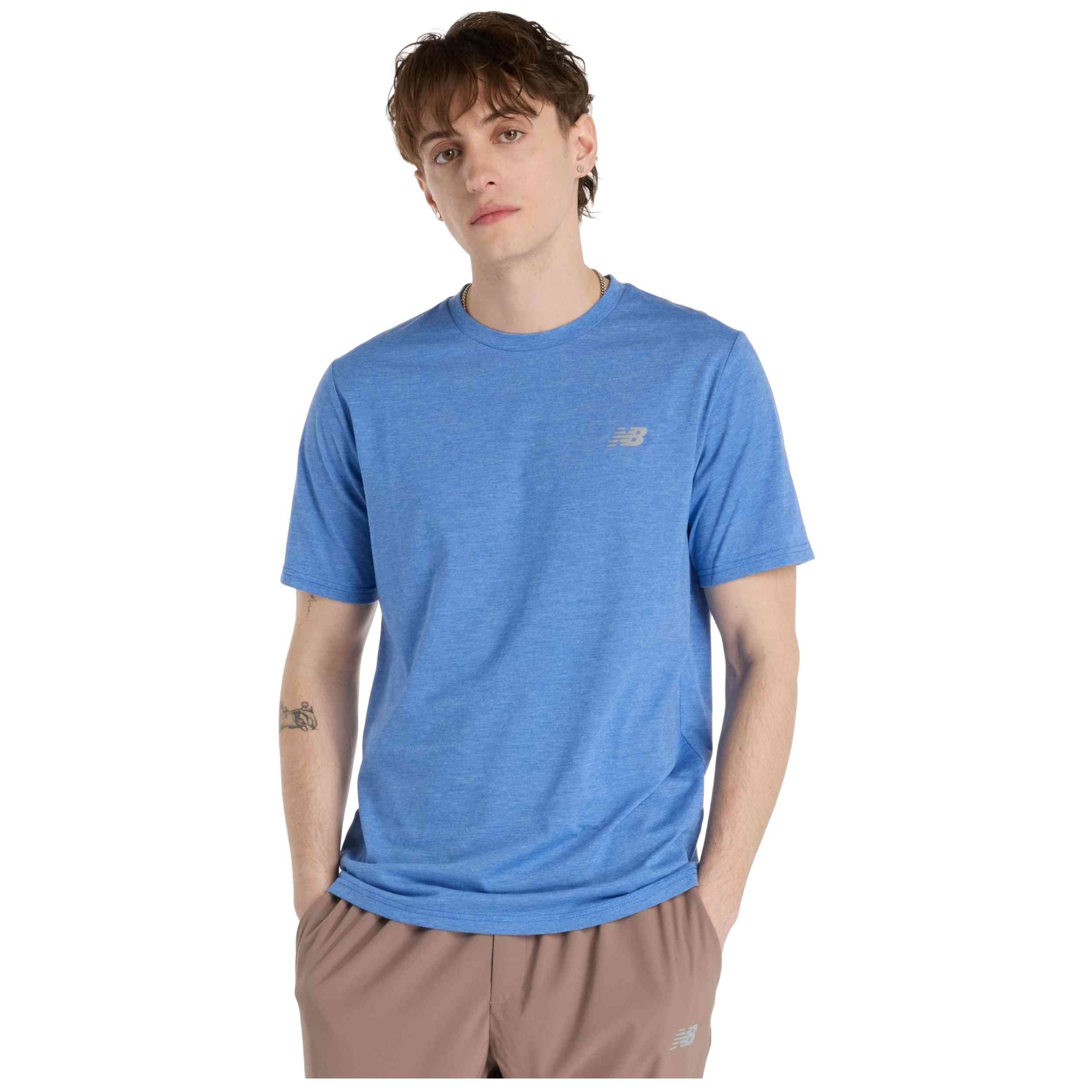 Camiseta De Manga Corta New Balance modelo Camiseta New Balance Heathertech manga corta azul eléctrico para hombre y mujer en color Azul