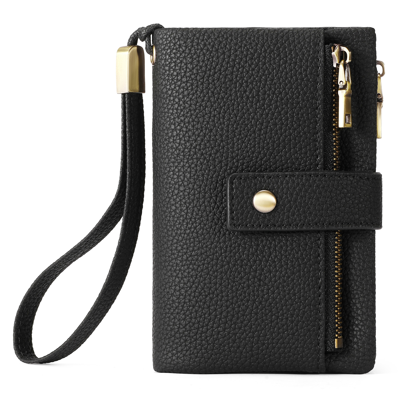 Cartera pequeña para mujeres de cuero con bloqueo RFID, cartera de muñeca, tarjetero con doble cremallera, monedero, cartera bifold para damas