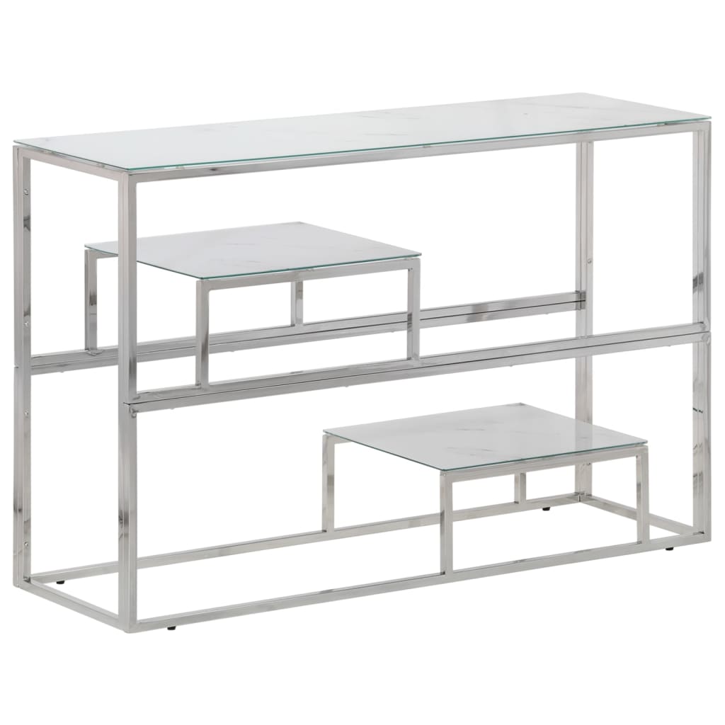 vidaXL Mesa consola acero inoxidable plateado y vidrio templado