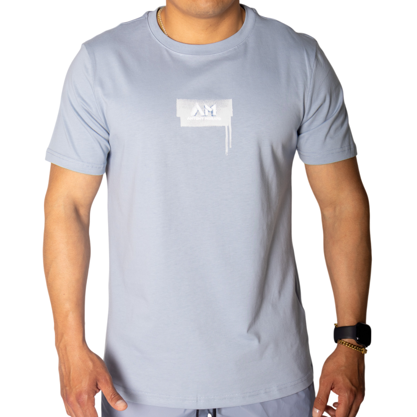 Camiseta Antony Morato Azul Sky con Estampado Logo Blanco Hombre Moderno, Ropa casual 100% Algodón
