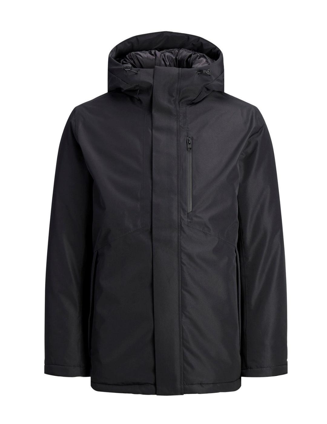 Jack & Jones Parka Jack&Jones Planet Negro con Capucha Impermeable para Hombre