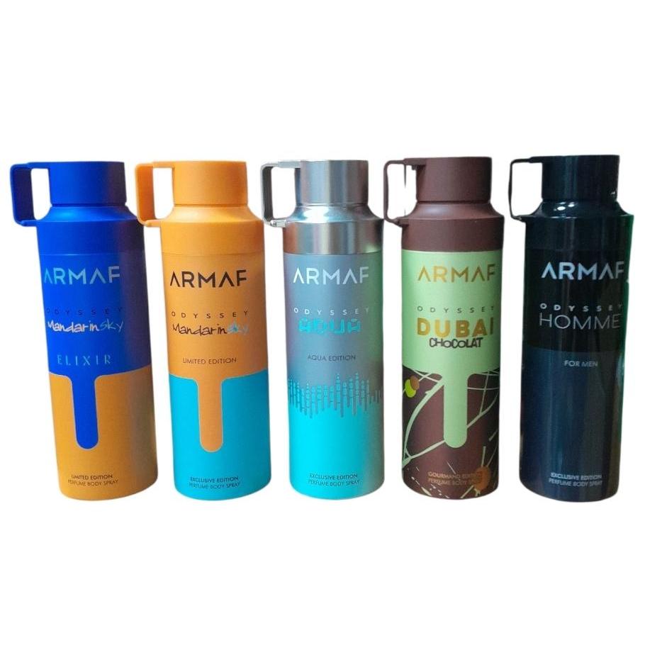 PACK 5 UNIADES - DESODORANTES PARA MUJER ARMAF ODYSSEY - MANDARIN ELIXIR , AQUA , DUBAI CHOCOLAT 200 , AQUA , HOMME 200 ML - ARMAF  SET 5 UNI