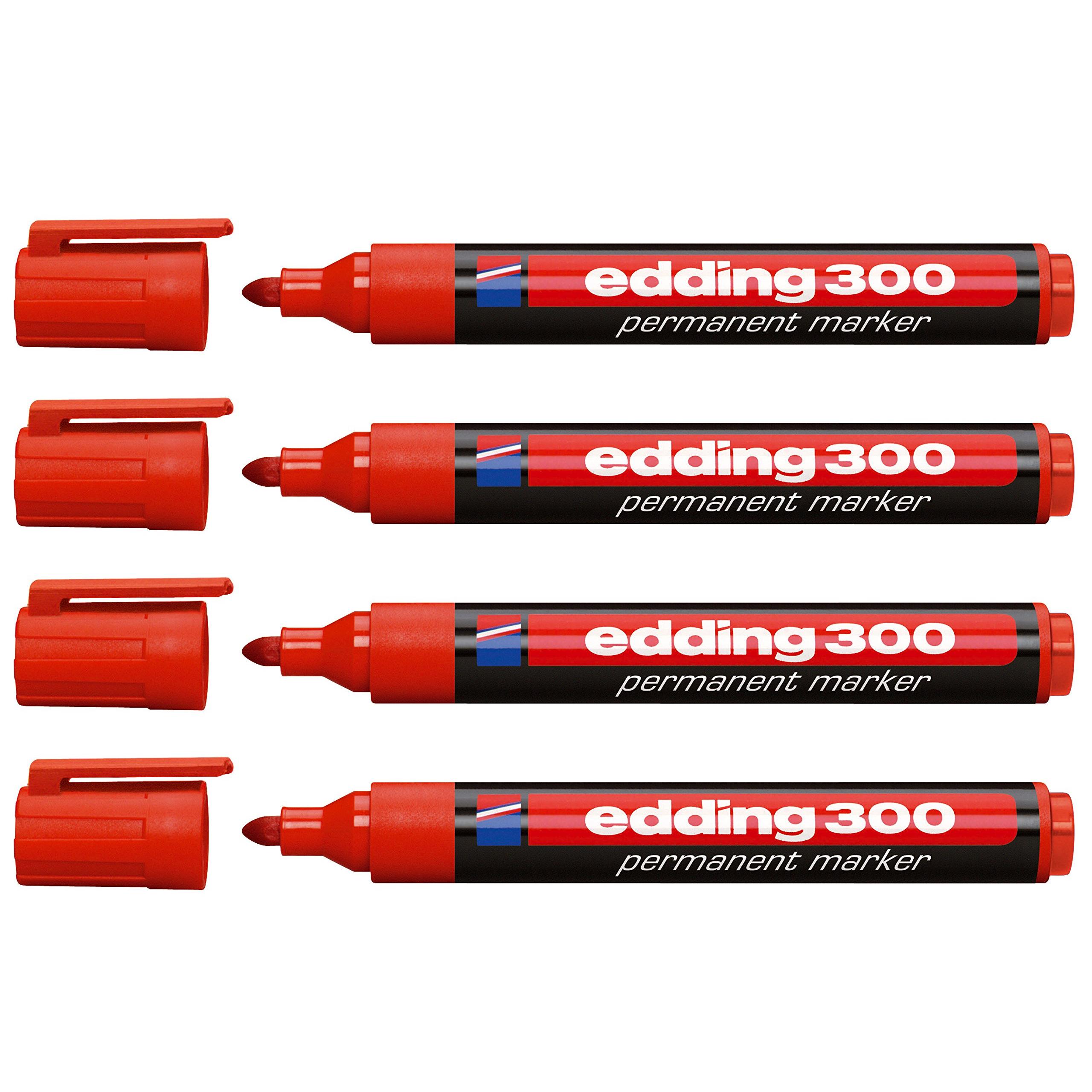 Juego de 4 rotuladores permanentes Edding 300, recargables, 1,5 - 3 mm [rojo]