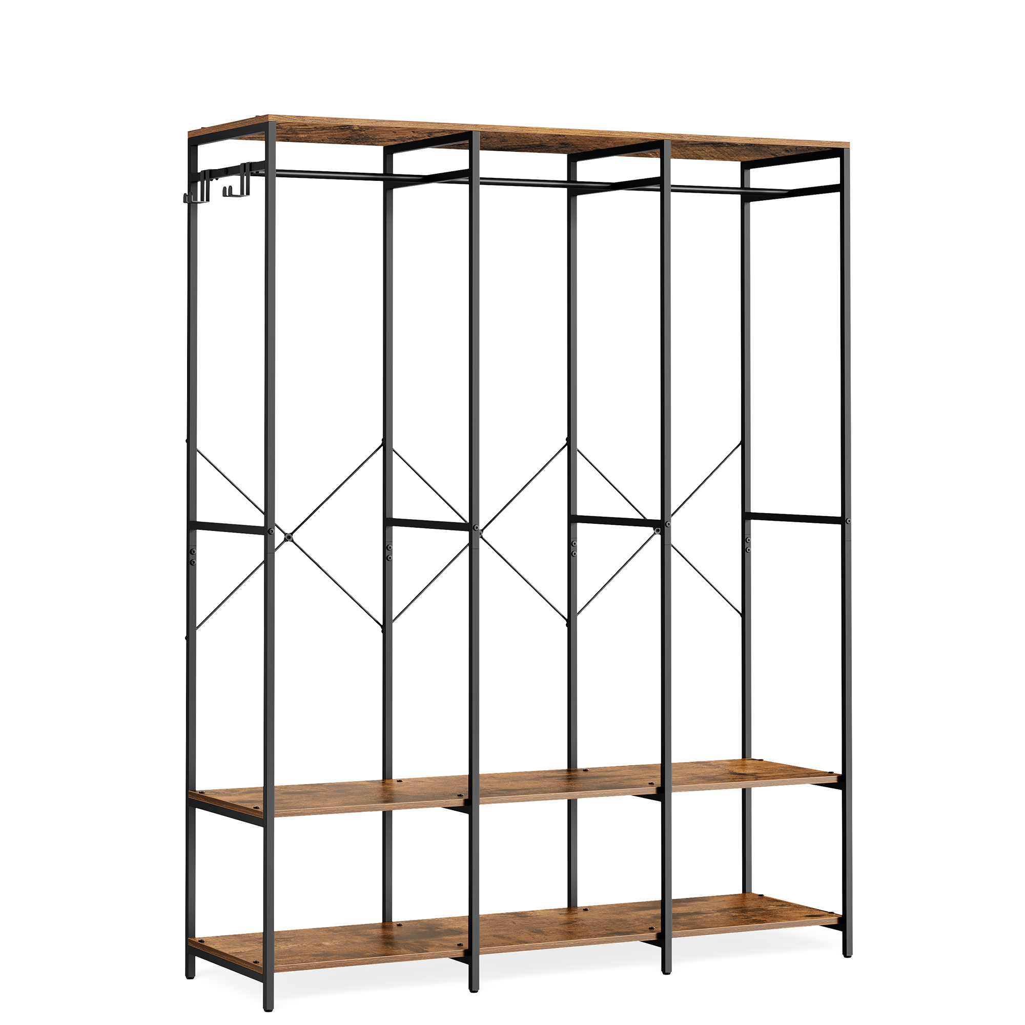 SONGMICS Armario de Ropa Portátil, Armario Plegable, Perchero, Organizador Armario, con Barras de Colgar, Estantes de Almacenamiento, Ganchos Extraíbles, 40 x 94,5 x 180 cm/40 x 141 x 180 cm, Marrón Rústico