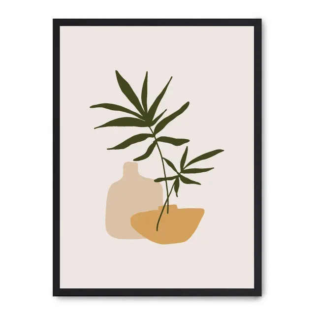 Lámina con marco negro GREEN VASE 21x30 cm, Póster impreso en papel de primera calidad de 180gr, montado sobre marco de madera MDF acabado en negro., Arte - Pinturas