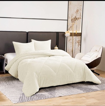 Edredón Borreguito Rayado Invierno Suave – Microfibra Cálida con Fundas de Cojín, Edredón Sherpa Polar para Cama 90 135 150, Manta Gruesa Térmica y Ligera, Ropa de Cama Moderna y Acogedora. ✅ Entrega en 48-72h
