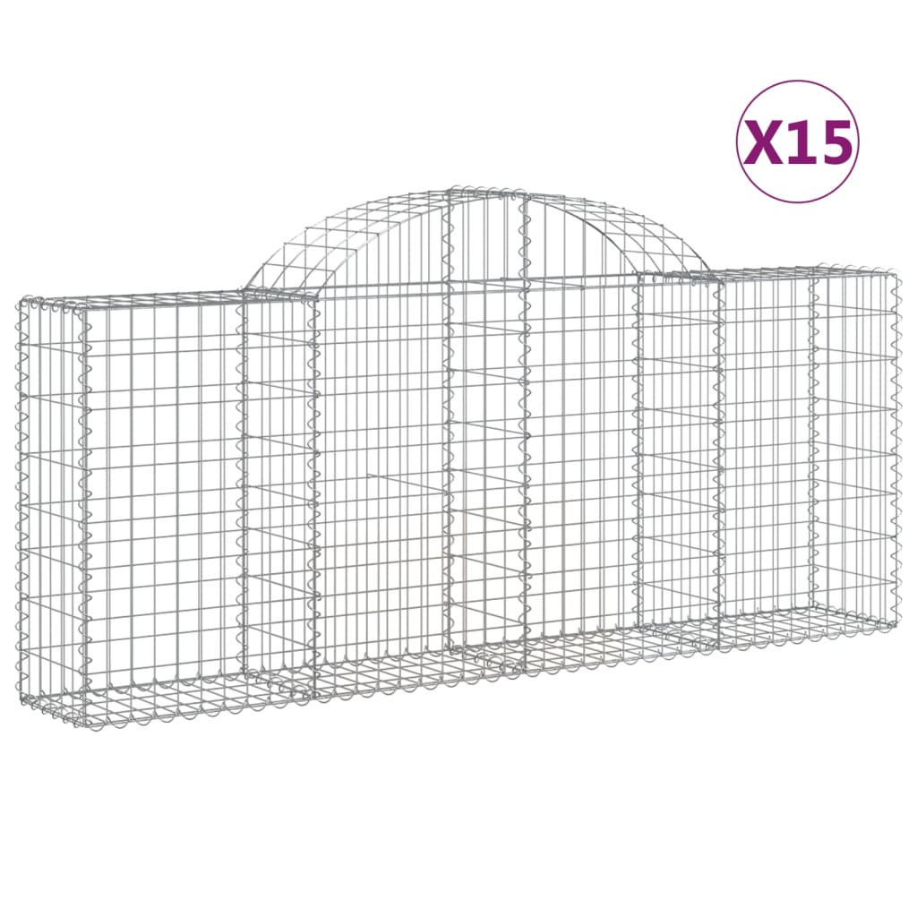 vidaXL Cestas de gaviones 15 uds forma de arco hierro Dimensiones 200 x 30 x 40/60 cm, 200 x 30 x 60/80 cm, 200 x 30 x 80/100 cm y mas