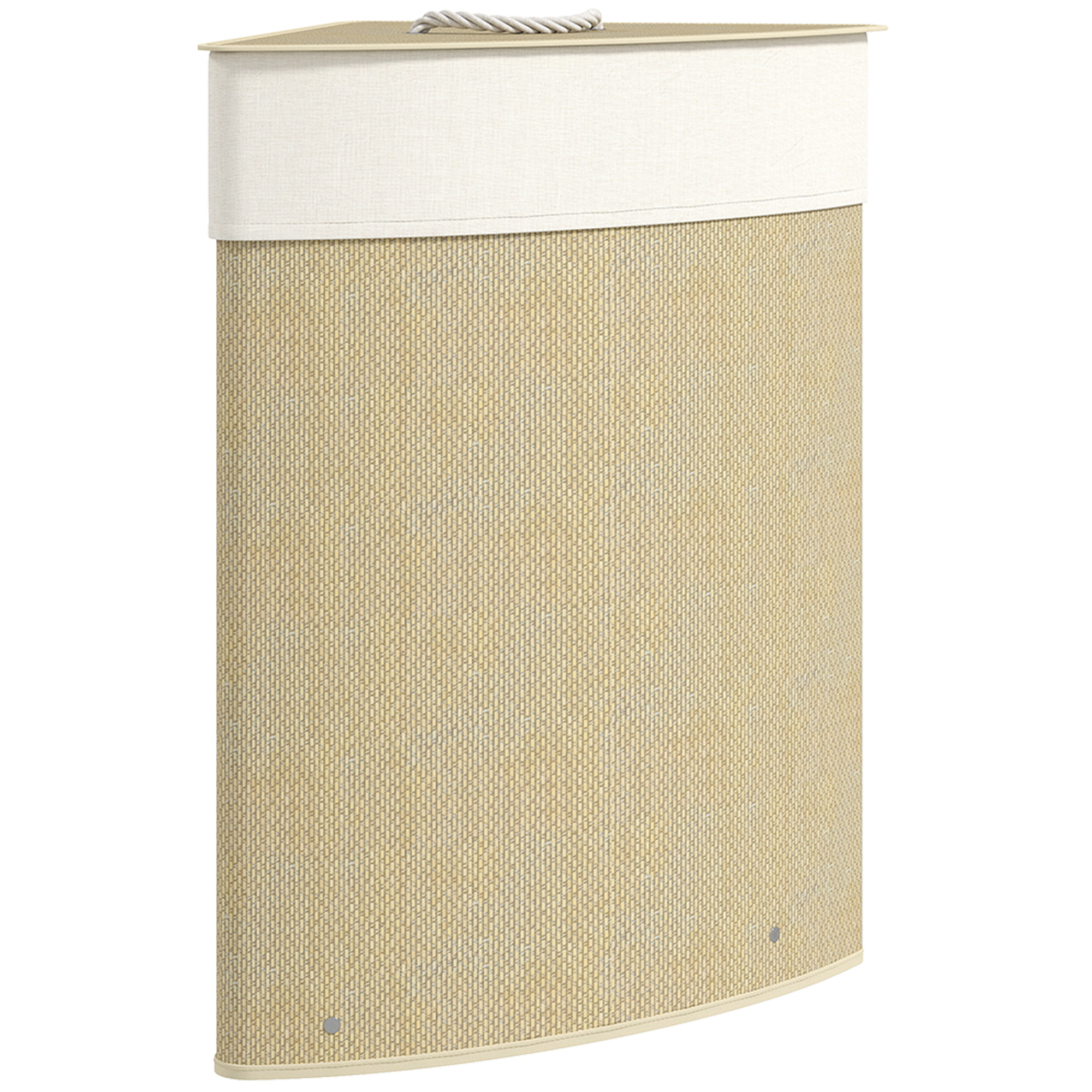 HOMCOM Cesto Ropa Sucia de Bambú para Esquina de 55L con Tapa y Asa, Cubo Ropa Sucia con Bolsa Extraíble y Lavable para Baño, Dormitorio, 35x35x60 cm