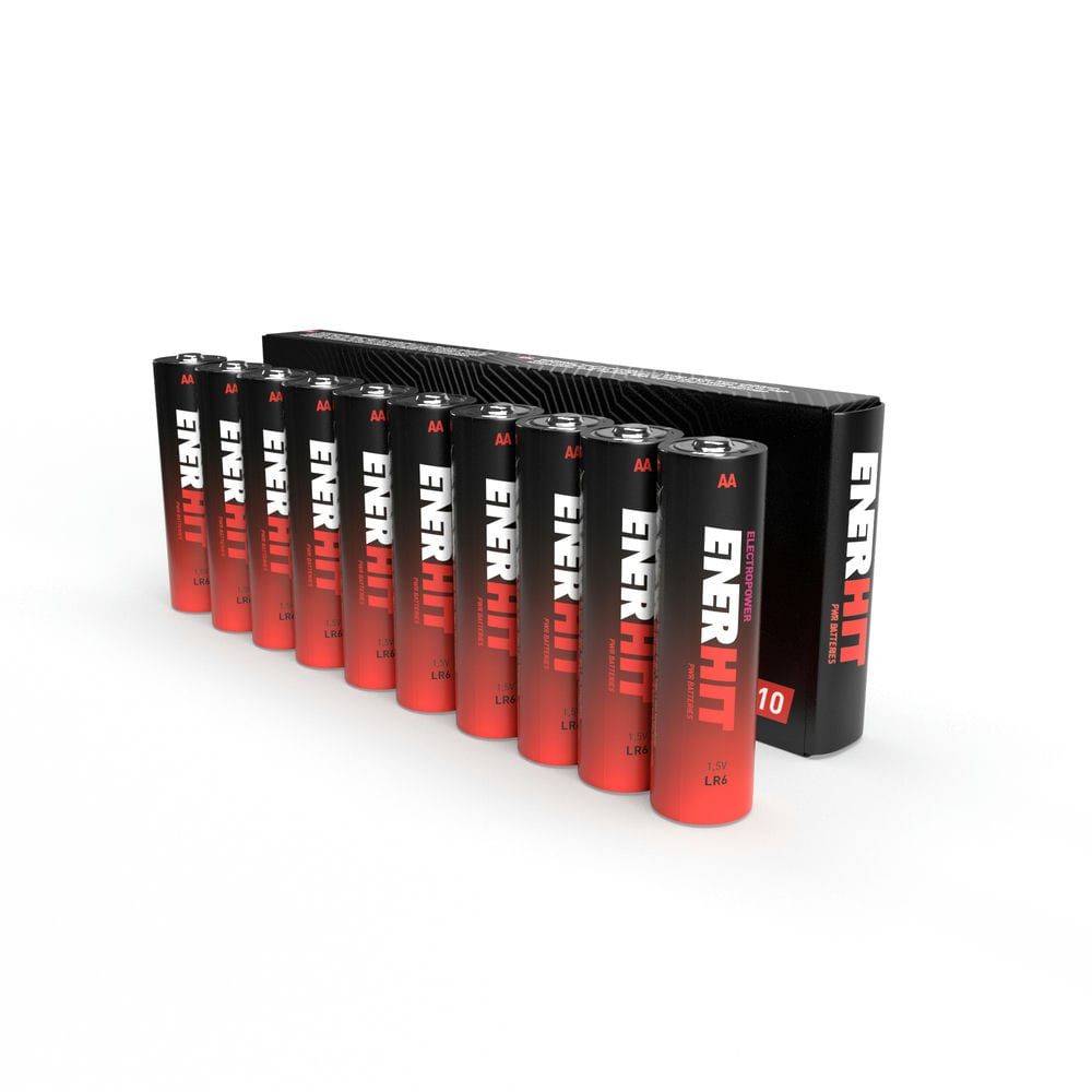 Pack 10 Pilas ENERHIT Industrial - Disponible AA y AAA - Brinda más energía que las pilas de zinc-carbono - Ofrece una fuente de alimentación constante - Diseño estanco resistente a las fugas - Gama de temperatura de -20°C a +54°C