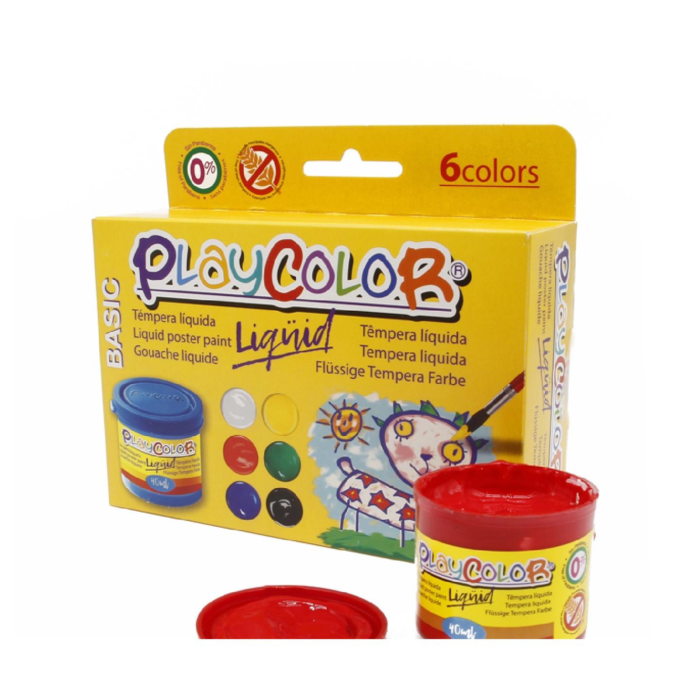 PLAYCOLOR. Tempera liquida 6 botes de 40 ml. Colores básicos