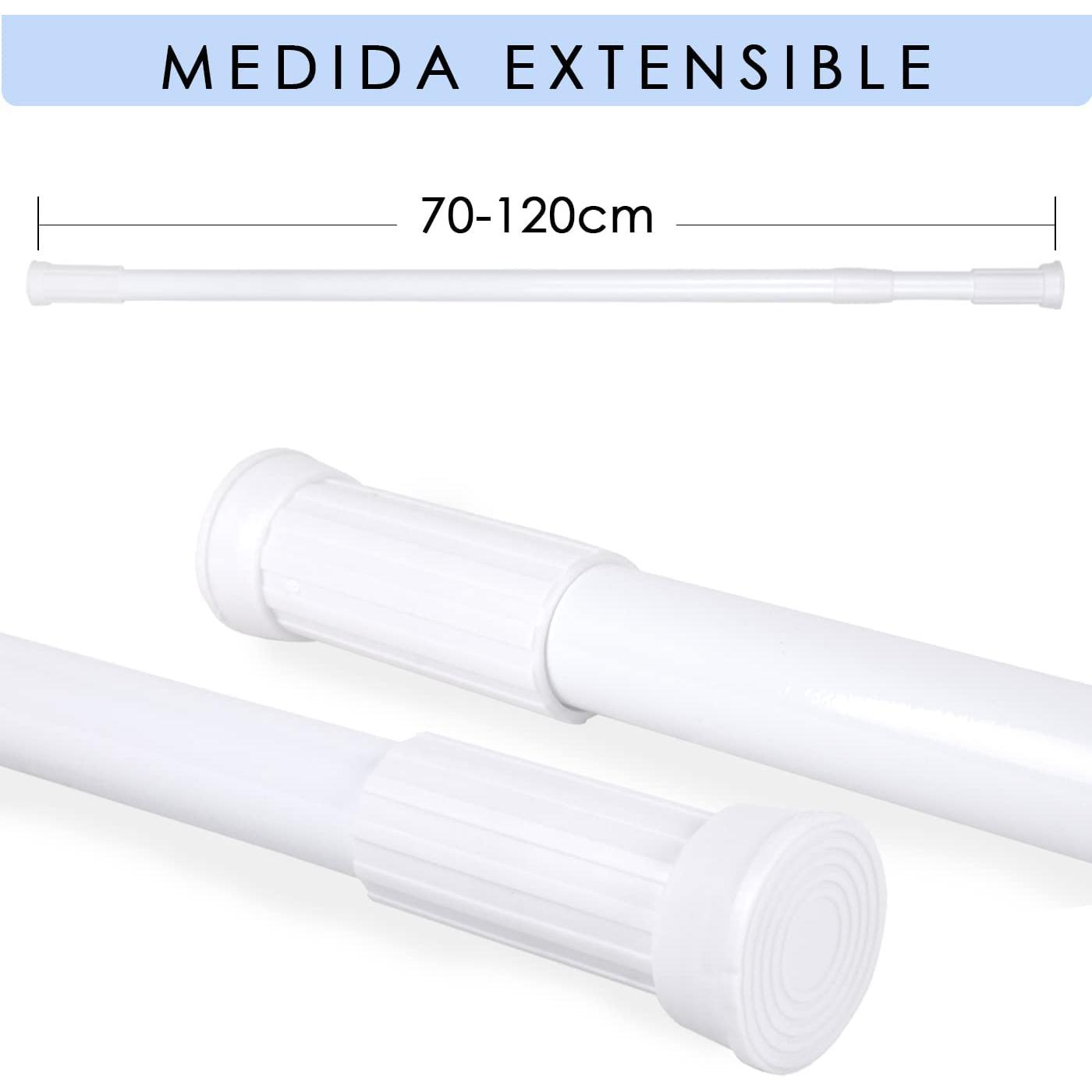 Barra Extensible de Aluminio ALLPERCOM para Baño, Ropero, Armario y Cocina - Fácil Montaje Sin Taladros Ni Tornillos - Blanco 70-120cm/140-260cm