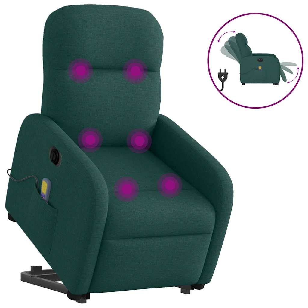 vidaXL Sillón masaje eléctrico reclinable elevable tela verde oscuro