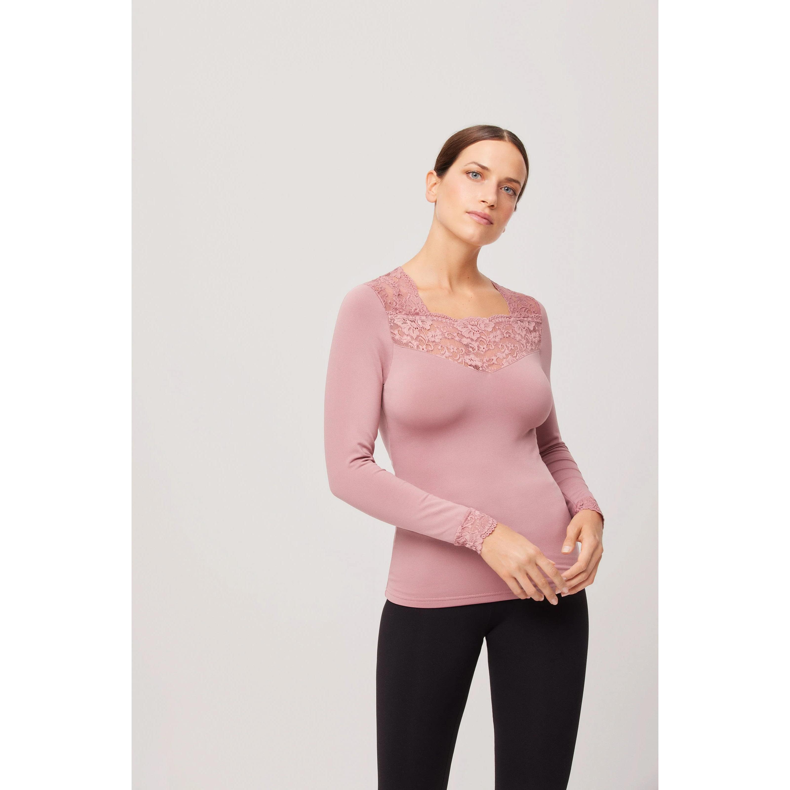 Camiseta Térmica Mujer Ysabel Mora 70005 Bombón Desire Nude:  Cuello de Fantasía y Detalles en Blonda.