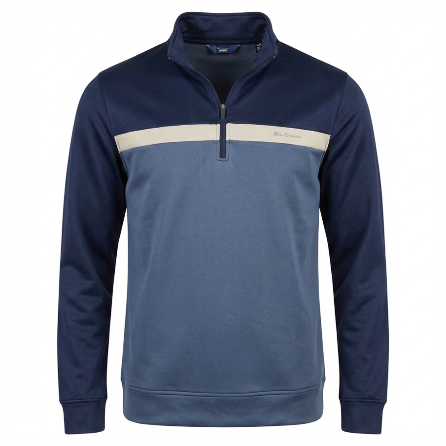 Sudadera Ben Sherman Hombre Azul Bicolor con Cremallera Tejido Elástico Casual Diario