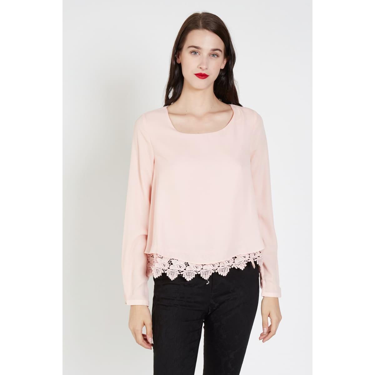 Blusa guipur cuello redondo manga larga mujer – Love & Money