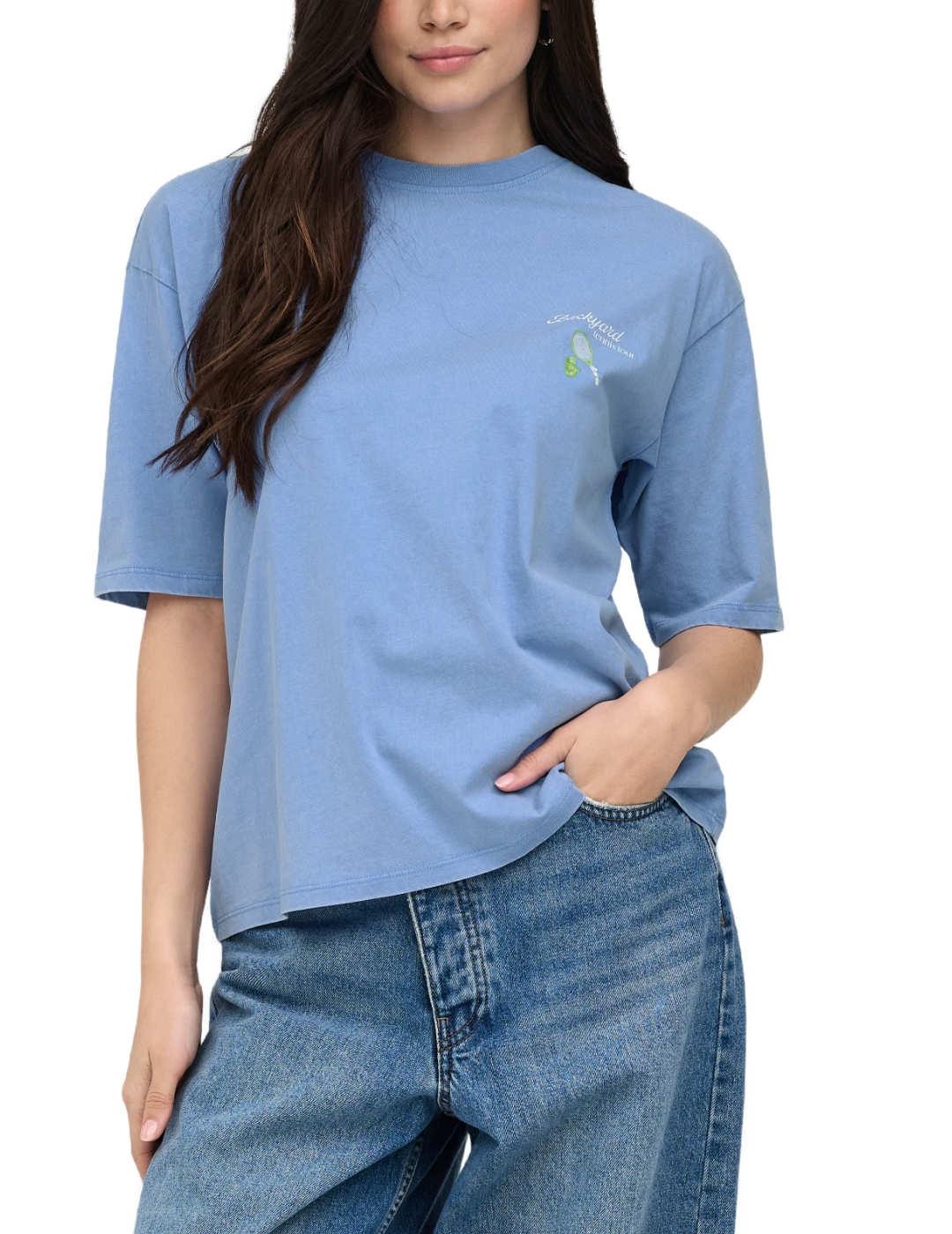 Camiseta Only Shania azul manga corta oversized de mujer