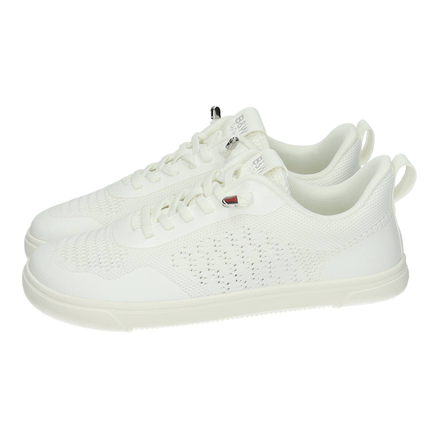 Zapatillas marca B&W para mujer en color blanco. Sneakers barefoot transpirables con cordones elásticos, diseño ligero y flexible ideal para verano