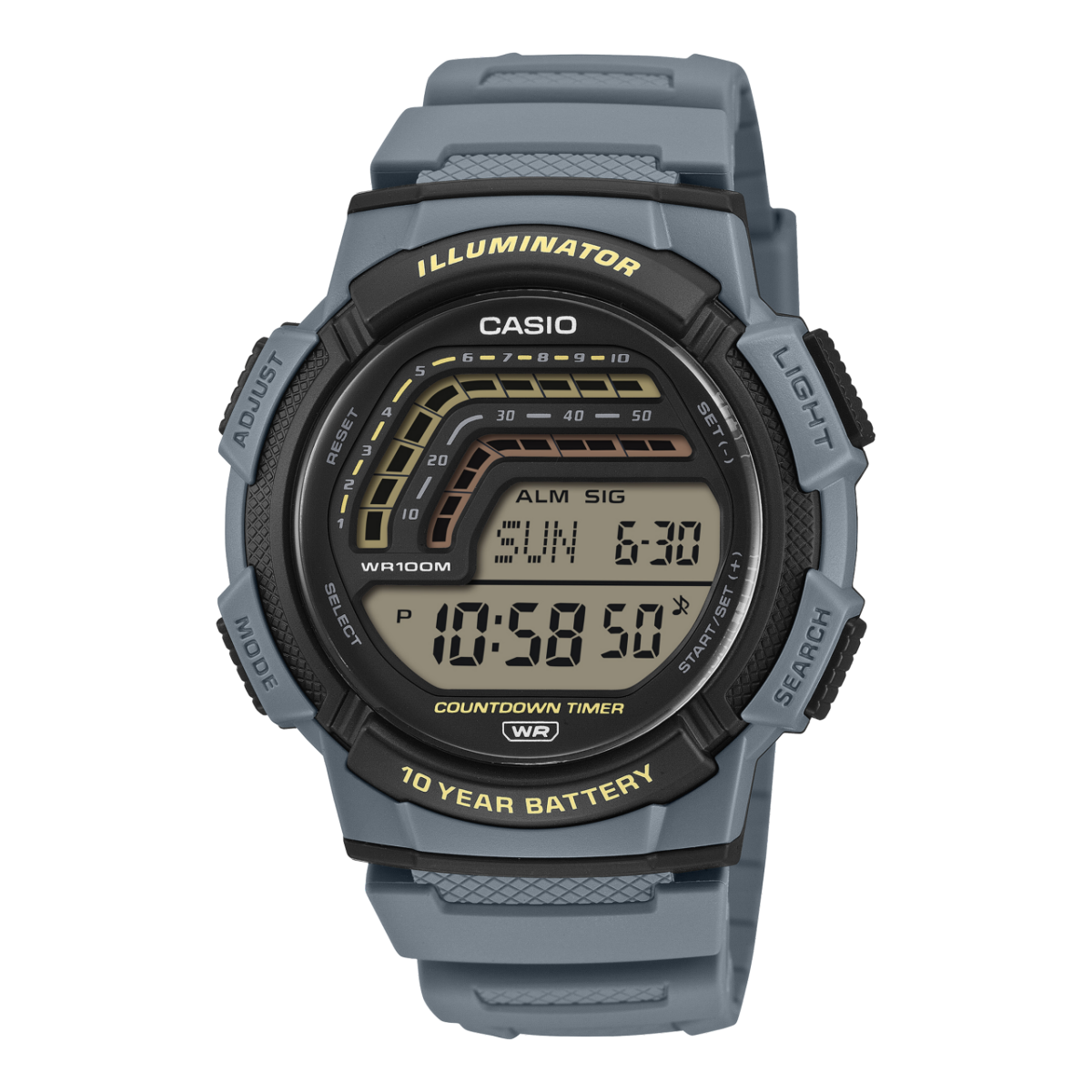 Reloj Casio Hombre - Digital Deportivo Silicona Gris - Retroiluminación LED | 10 BAR | WS-1800-2AVEF