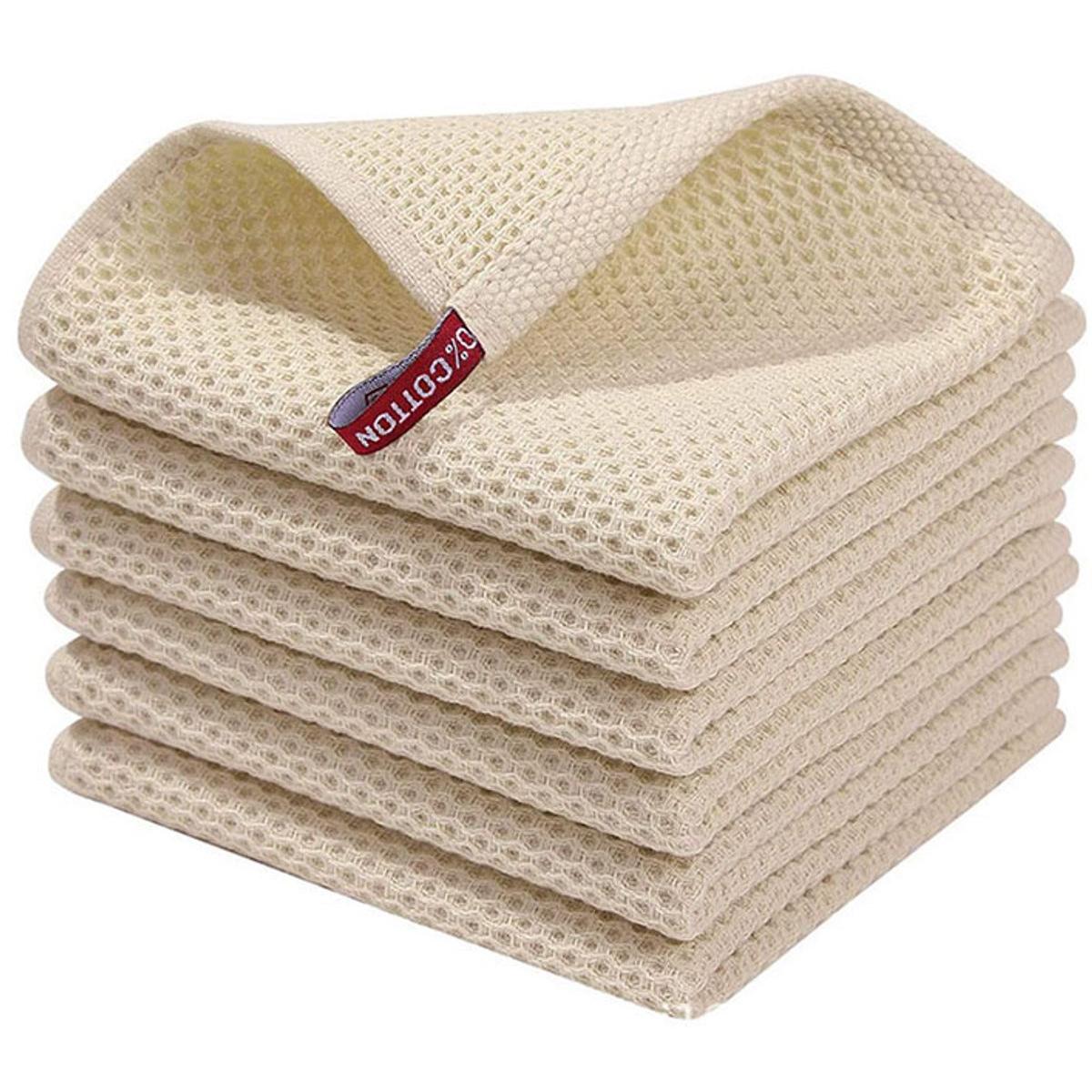Toallas de algodón con diseño de panal - Toallas de cocina multifuncionales - Beige - 5 unidades