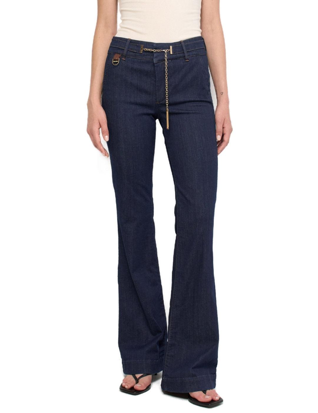Pantalón vaquero Salsa azul flare cinturón para mujer