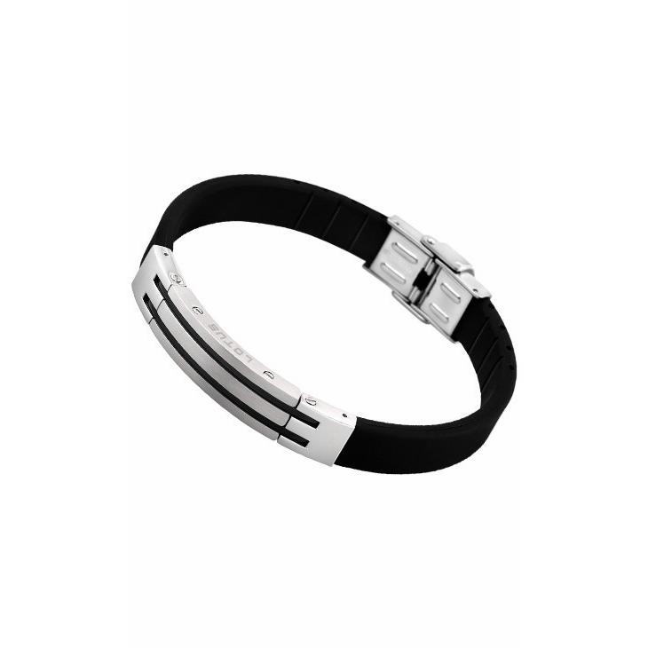 Pulsera Lotus Style Hombre de acero inoxidable y caucho negro