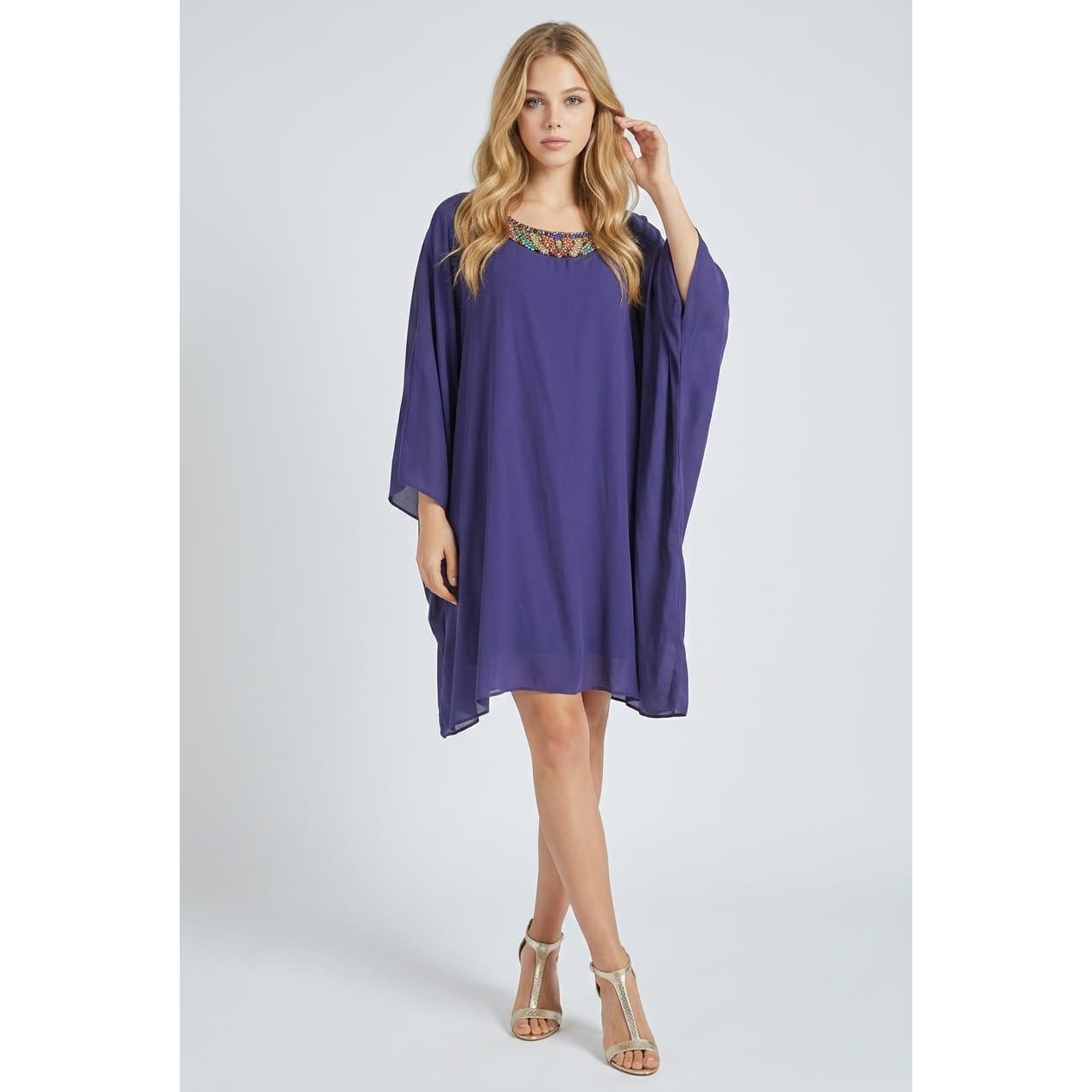 Vestido fluido Marca Love & Money para mujer de viscosa y poliamida, elegante con escote de pedrería para bodas y eventos especiales - REF: L30120F